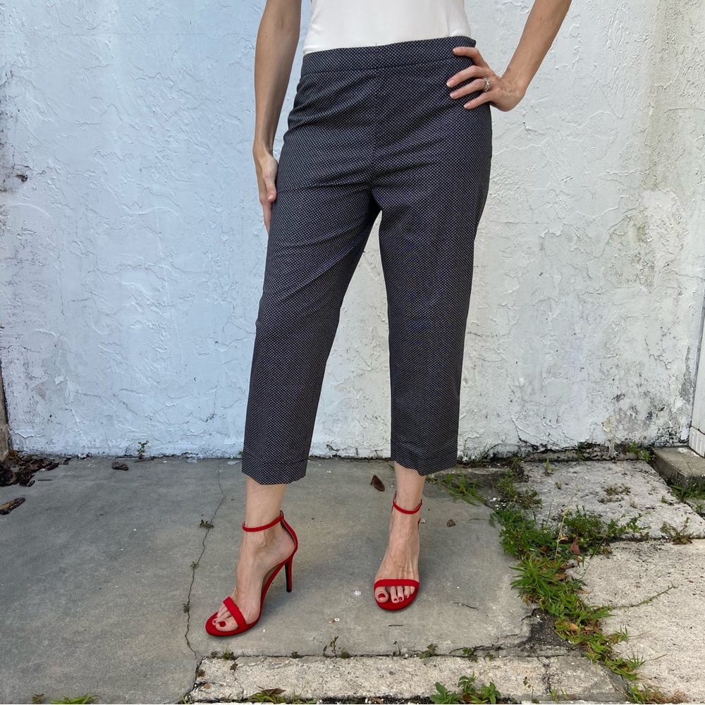 Talbots Classic Side Zip Navy Blue White Print Petite Slacks!